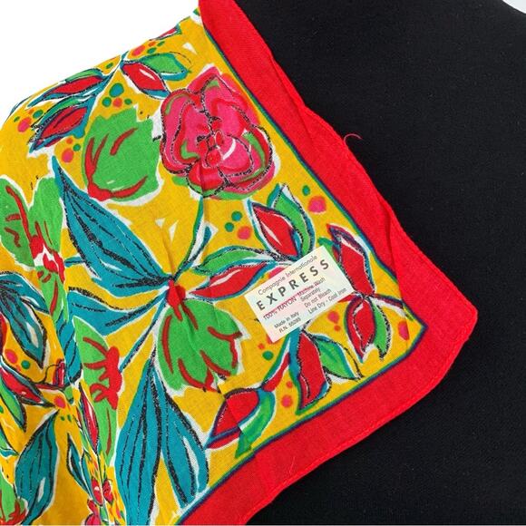 EXPRESS Floral Square Neck Scarf Red Yellow Green - Picture 4 of 4